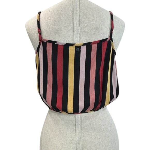 VOLCOM Danger Inside Cami Tank Top Sz L Multicolor Stripe Cropped Button Up Cami - Picture 5 of 8